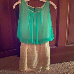 Teal and tan mini dress